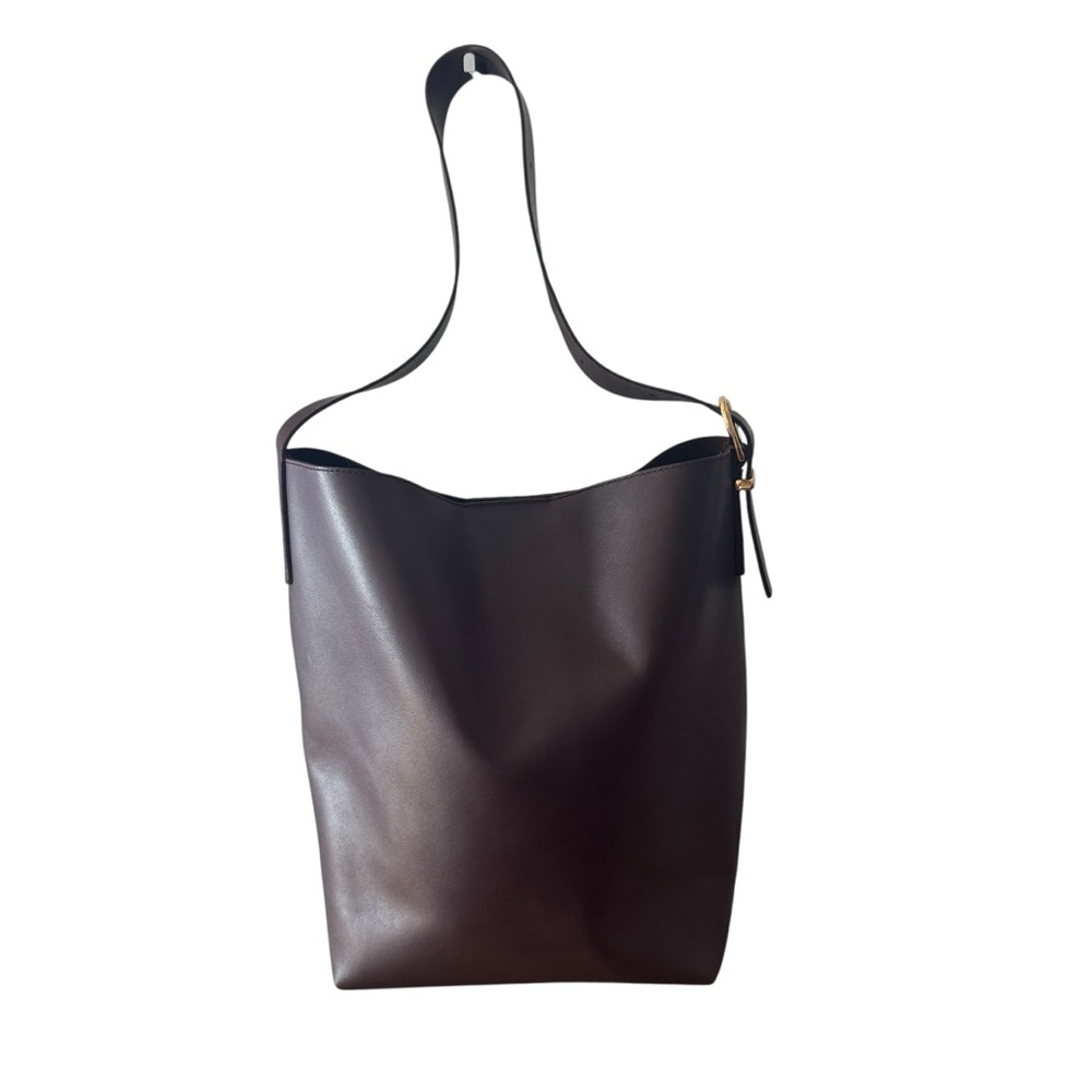 Madewell Chocolate Brown Leather Crossbody Tote with Gold Hardware - Picture 3 of 9